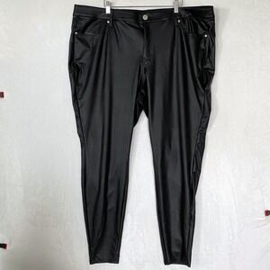 Lane Bryant 24L Black Faux‎ Leather Skinny Pants High Rise Stretch Womens